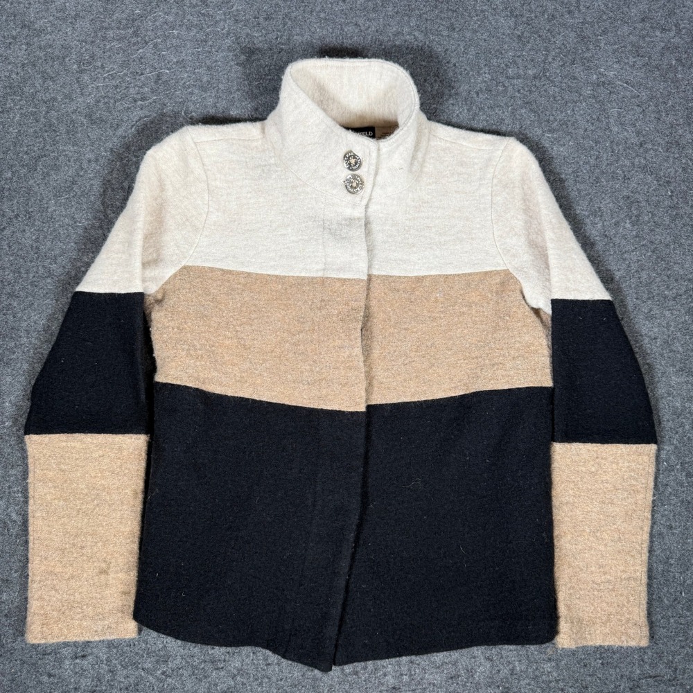 KARL LAGERFELD Color Block Wool Blend Stand Collar Button Front Jacket Women S